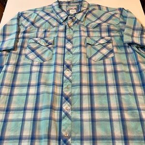 Wrangler Wrancher Teal Blue Plaid Cowboy Western Shirt 2XLT